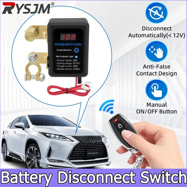 RYSJM Batterie-Hauptschalter mit Fernbedienung 12V, 240A Killschalter mit 433MHz Diebstahlschutz, Schwarz - Bild 1