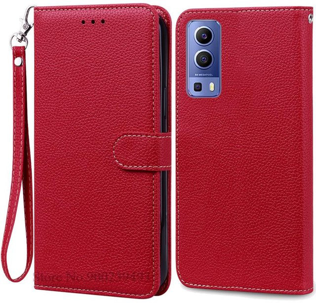 Leder-Brieftasche Klapphandyhülle für Vivo Y52 5G und Vivo Y72 5G in Rot - Bild 1