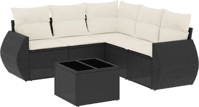 vidaXL 6-teilige Garten-Sofagarnitur in L-Form mit Kissen und Couchtisch, Schwarz, Poly-Rattan mit Metallgestell - Bild 1