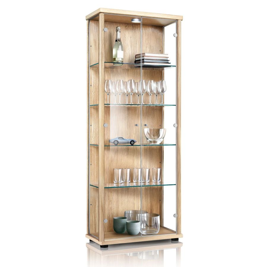 K-Möbel Vitrinenschrank mit 2 Glastüren und LED-Beleuchtung in Buche, H x B x T: 176 x 67 x 33 cm - Bild 2