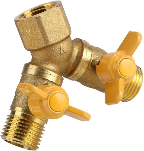 mfySpace 2-Wege Doppel-Wasserhahn aus Messing mit G1/2 Zoll Anschluss in Braun und Gold - Bild 1