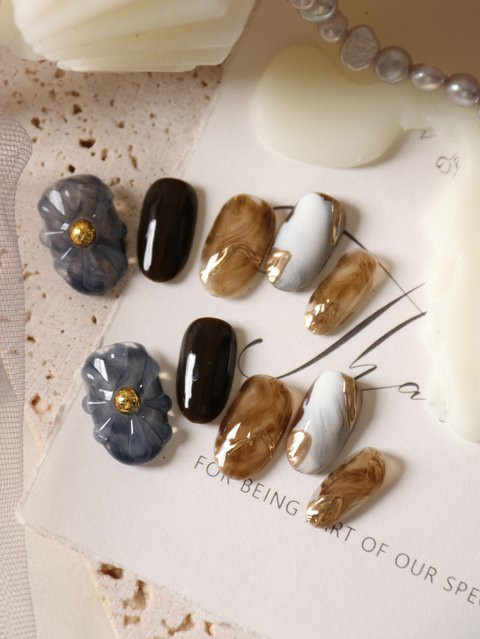 XEERCOOU Press-on Nails, braun, Katzenauge, Glänzend, 10 Stück - Bild 1