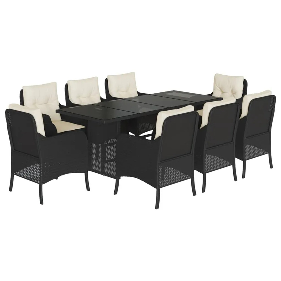 vidaXL 9-teilige Garten-Essgruppe aus Poly Rattan in Schwarz mit Kissen und Hartglas-Tischplatte - Bild 2