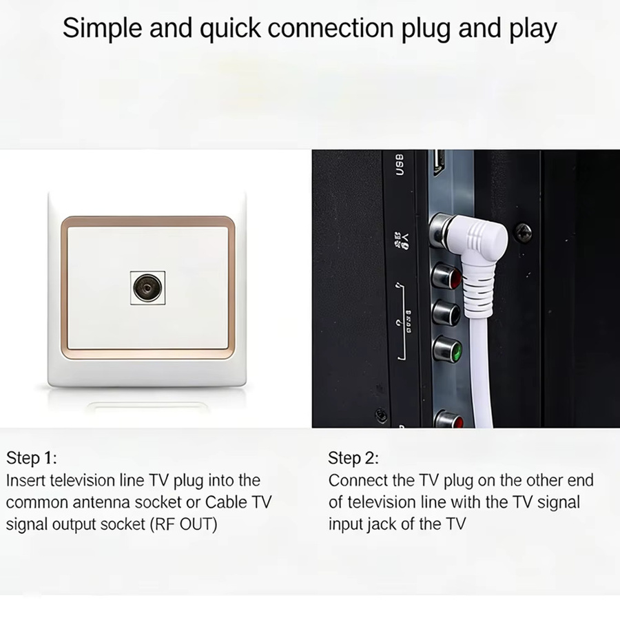 Weißes 75 Ohm TV RF Koaxialkabel mit 90 Grad Rechtwinklig IEC Stecker auf Stecker für Antenne und Set-Top-Box, doppelt abgeschirmt - Bild 2