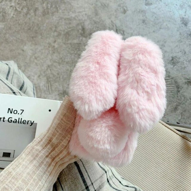 Flauschige Plüschhülle mit Kaninchenmotiv für Xiaomi Redmi Note und Poco Modelle, Farbe: Pink - Bild 1