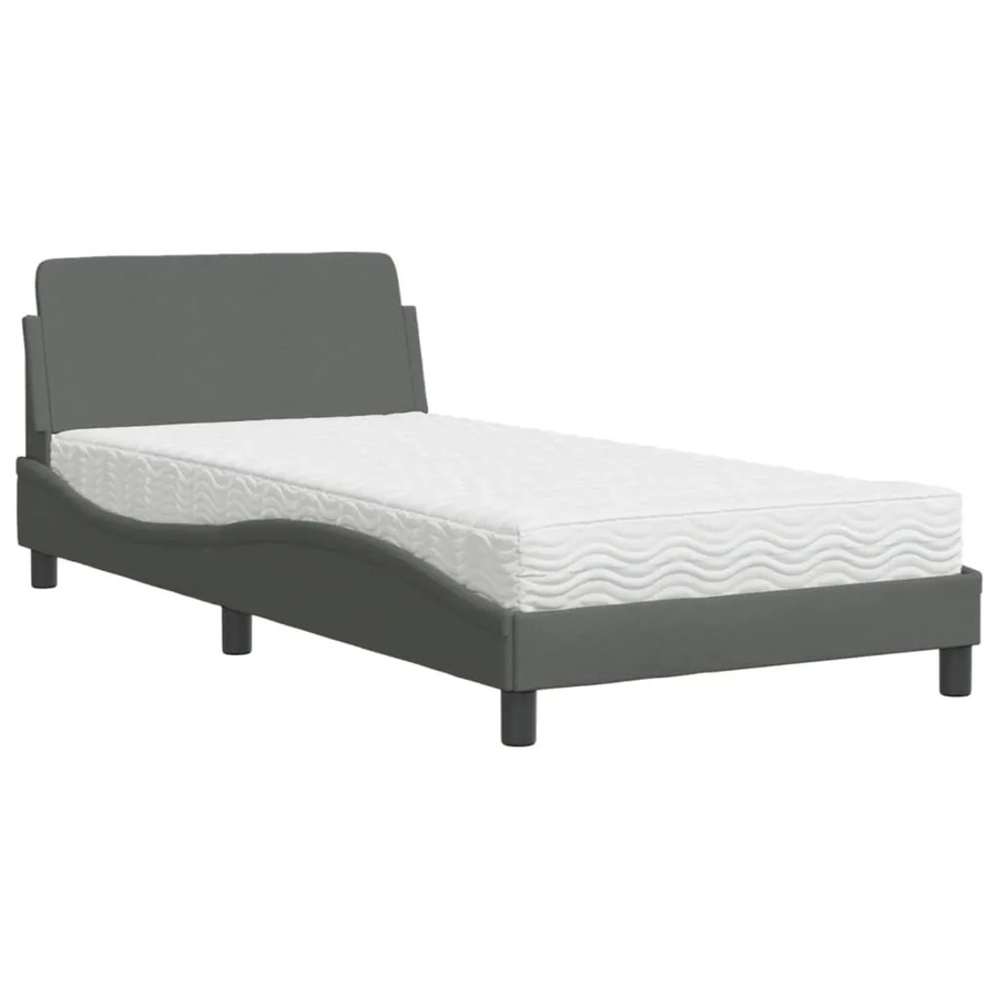 vidaXL Bett mit Matratze aus Stoff und Kiefernholz in Grau, B/T/H: 100 x 200 x 105 cm - Bild 2