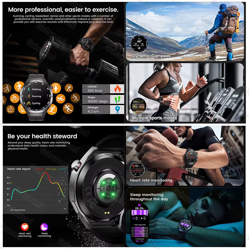 GUHUAVMI Smartwatch, GPS, Herren, Schwarz, 1,52 Zoll, Bluetooth - Bild 4