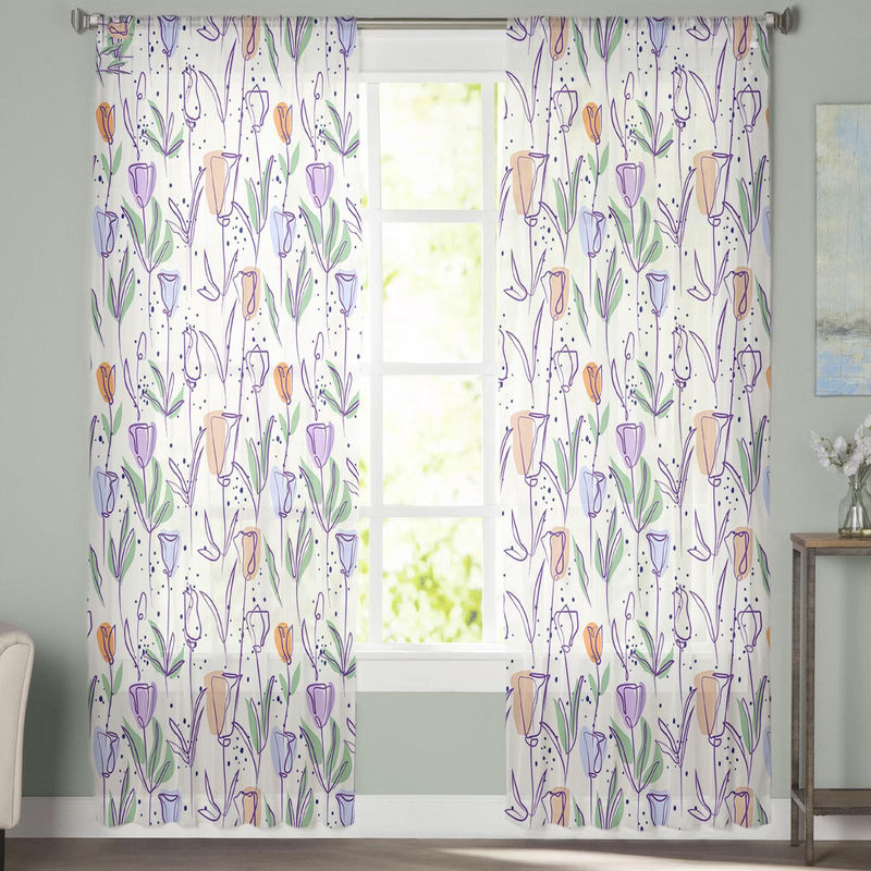 Super Six Transparenter Voile Vorhang mit Tulpen-Blumenmuster in Weiß, Breite: 135 cm, Höhe: 114 cm - Bild 4