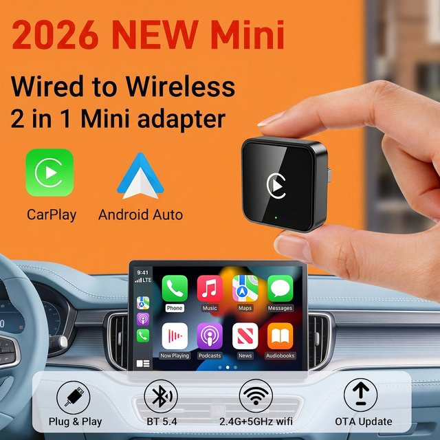 HANG JING 2-in-1 Wireless-Adapter für CarPlay und Android Auto, universeller Mini Dongle in Schwarz - Bild 1