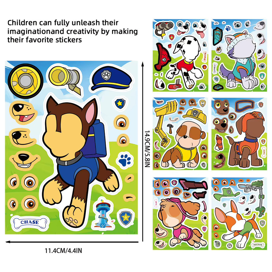 Paw Patrol Gesichter-Puzzle, Cartoon-Aufkleber, 8/16 Blätter - Bild 3
