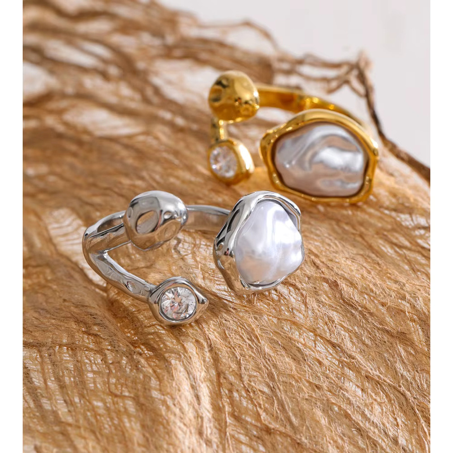Yhpup Fingerring Edelstahl, Gold, Perle, Zirkonia, Größe 8 - Bild 2