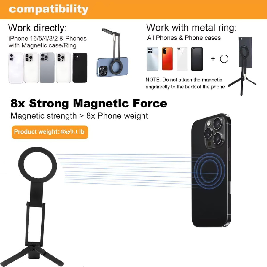 Magnetischer XMSJ Auto-Handyhalter für iPhone in Schwarz, doppelt faltbares Smartphone-Mini-Stativ aus ABS-Material - Bild 4