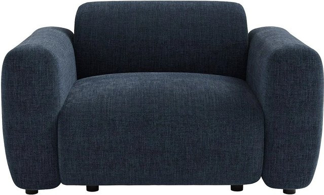 Vente-unique Sessel Pogni mit gerader Rückenlehne und Armlehnen in Blau aus Stoff, Breite: 130 cm - Bild 1