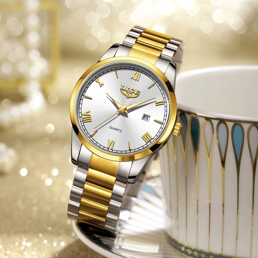 LIGE Armbanduhr Edelstahl, Quarz, Analoguhr, Weiß, Herren - Bild 3