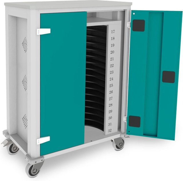 rotstahl Tabletwagen Power für 32 Tablets in Türkis mit lichtgrauem Korpus, B/T/H: 73 x 44 x 105 cm - Bild 1