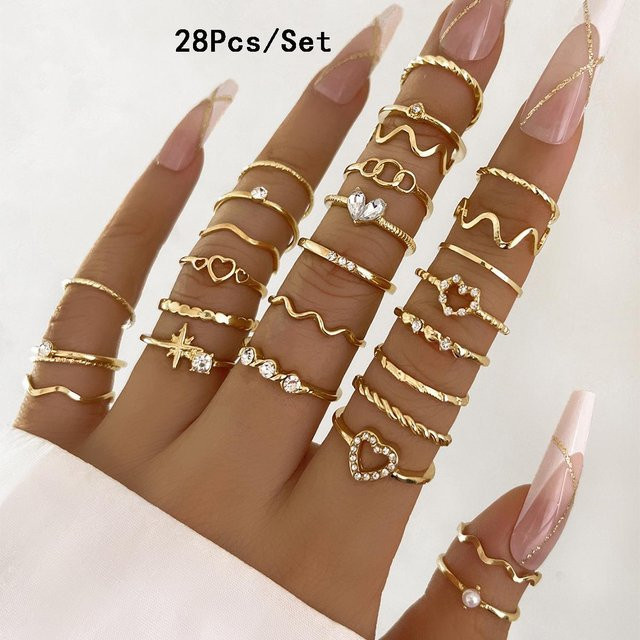 Knöchelringe Set Damen, 23-teilig, Zinnlegierung, Gold, Kristall - Bild 1