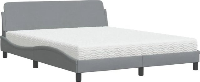 vidaXL Bett mit Matratze aus Stoff und Schaumstoff in Grau, B/T/H: 160 x 200 x 165 cm - Bild 1