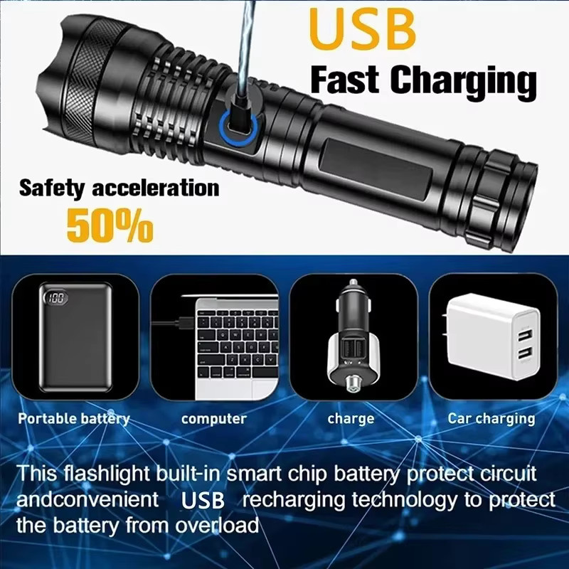 XIWANGFIRE LED-Taschenlampe in Schwarz, wiederaufladbare taktische Taschenlampe aus Aluminium mit Zoom für Outdoor und Notfälle - Bild 4
