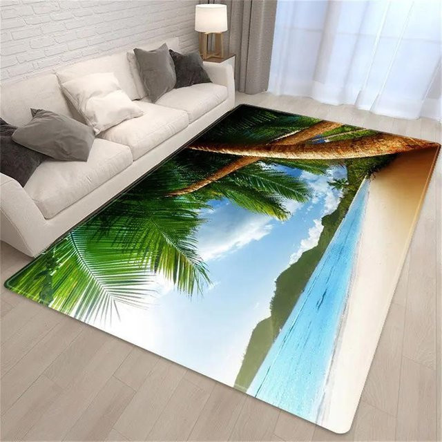 Karpetti Teppich mit Palmen- und Strandmotiv in Multicolour, B/T: 60 x 40 cm - Bild 1
