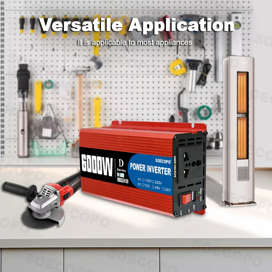 Soecopo Ultra 6000 W Smart Inverter Universal Wechselrichter in Rot, 12 V/24 V/48 V Eingang für 110 V/220 V Ausgang, tragbar für Wohnmobile und LKWs - Bild 6