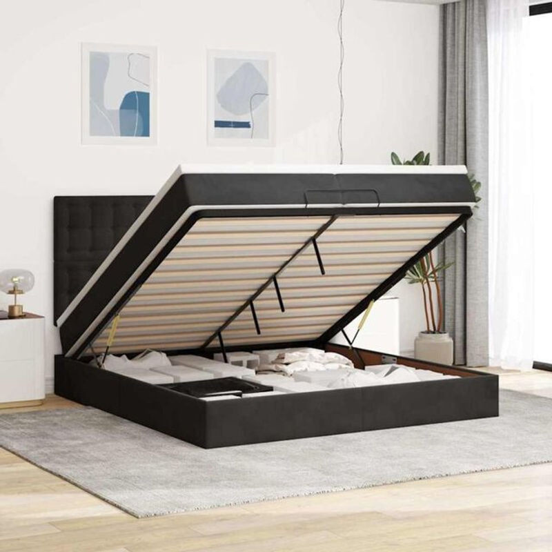 vidaxl Ottoman Polsterbett mit Matratze und LED in Schwarz aus Samt, B/T/H: 200 x 203 x 100 cm - Bild 1