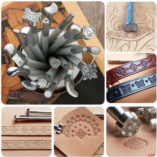 20er Set Leder Prägestempel aus Metalllegierung in Silber für DIY Handwerk und Lederarbeiten - Bild 1