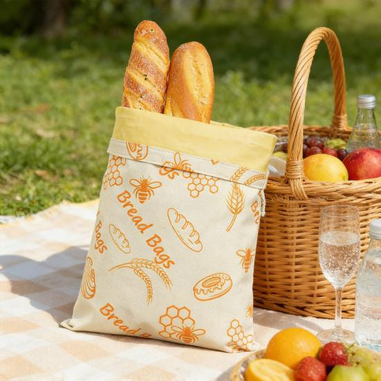 Großer Brotbeutel aus atmungsaktiver Baumwolle, wachsbeschichtet, beige, wiederverwendbarer Brotaufbewahrungsbeutel von yinxinyuey - Bild 4