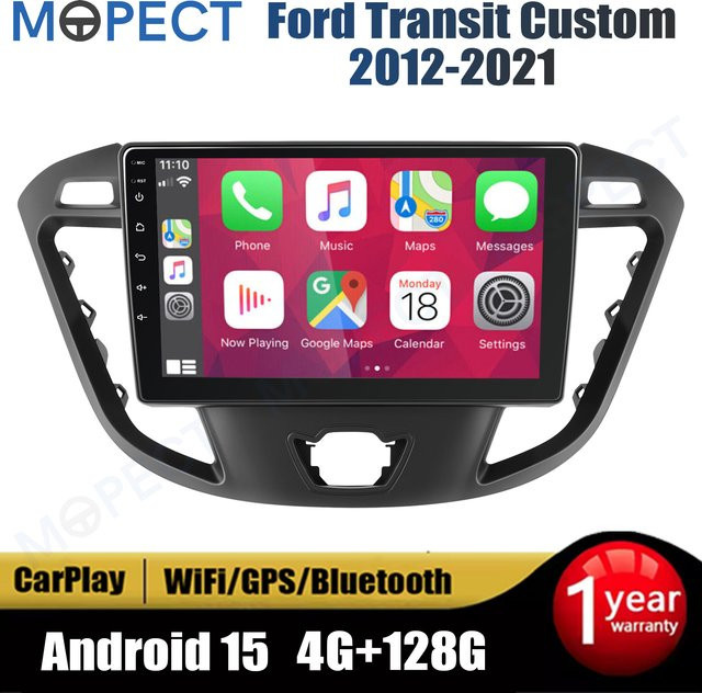 MOPECT Android 15 Autoradio für Ford Transit Custom 2012-2021 mit 9 Zoll Touchscreen, 4+128GB Speicher, kabellosem CarPlay, GPS, Bluetooth, DAB und AHD Rückfahrkamera, Schwarz - Bild 1