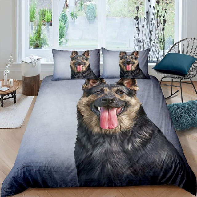 Bettwäsche-Set mit Deutscher Schäferhund Welpe 3D-Motiv von jinmeige, Farbe Grau, B/H: 135 x 200 cm - Bild 1