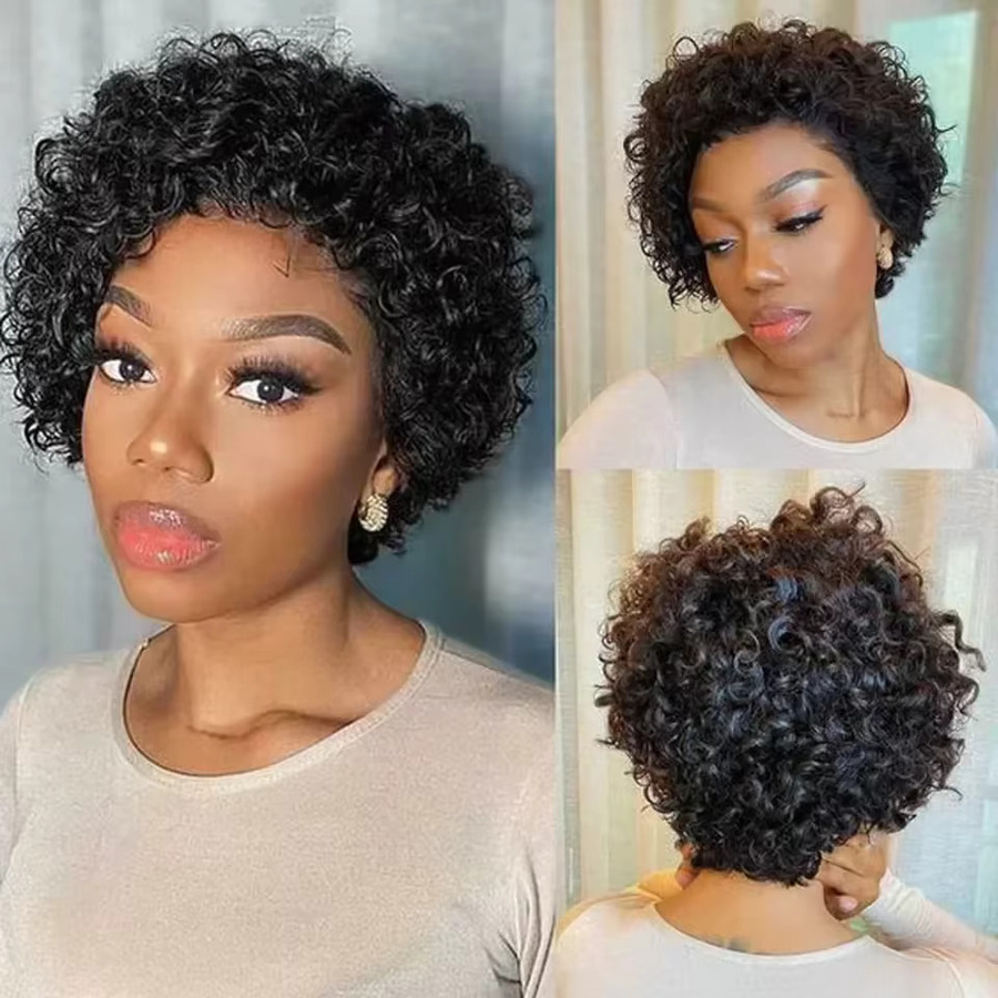 Luxexuan Pixie-Cut-Perücke, kurze lockige Bob-Perücke aus Echthaar, Damen - Bild 4