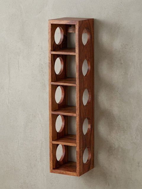Weinregal MUMBAI von KADIMA DESIGN aus Massivholz mit Ablage, Wandmontage, Modern, Braun, B/T/H: 15 x 15 x 70 cm - Bild 1