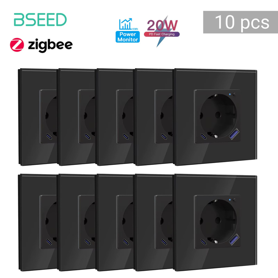 BSEED E-Serie Zigbee-Steckdose mit Smart Power Monitor und USB Typ-C Schnellladung, 16A Wandsteckdose mit schwarzem Glasrahmen, kompatibel mit Tuya Smart Life App, Google Assistant und Alexa - Bild 8