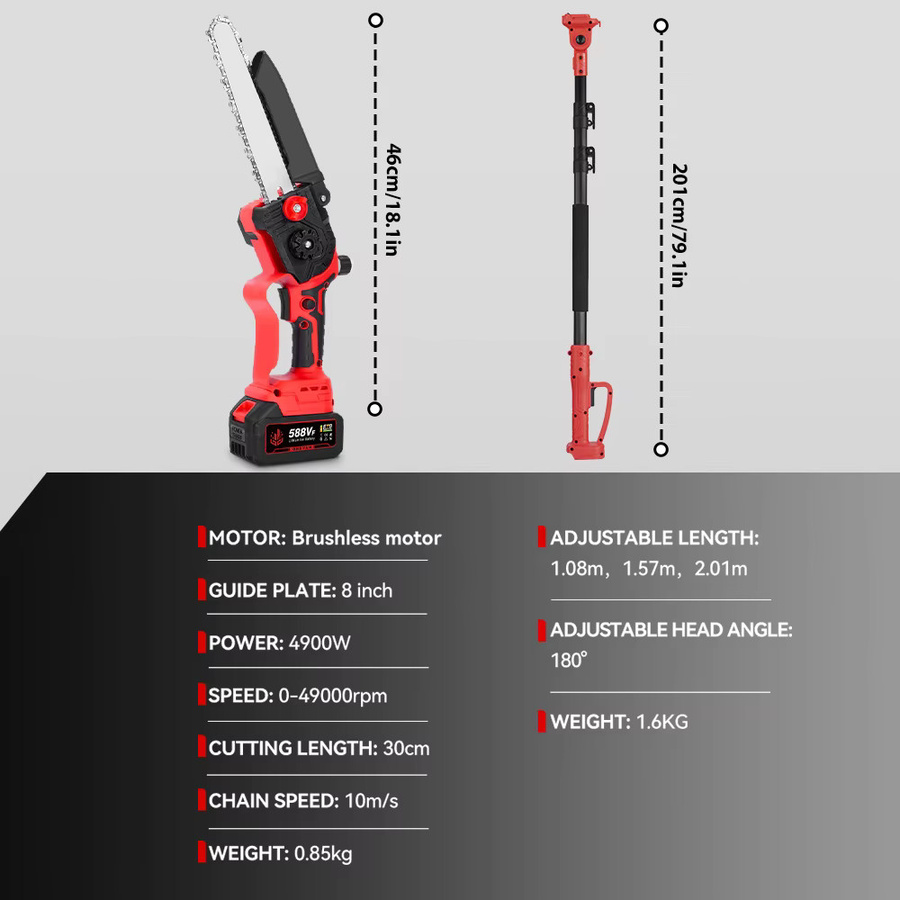 ONEVAN 2in1 Teleskop-Stabsäge und Gartenschere mit bürstenlosem Motor für Makita 18V LXT Akkus in Blau und Rot - Bild 5