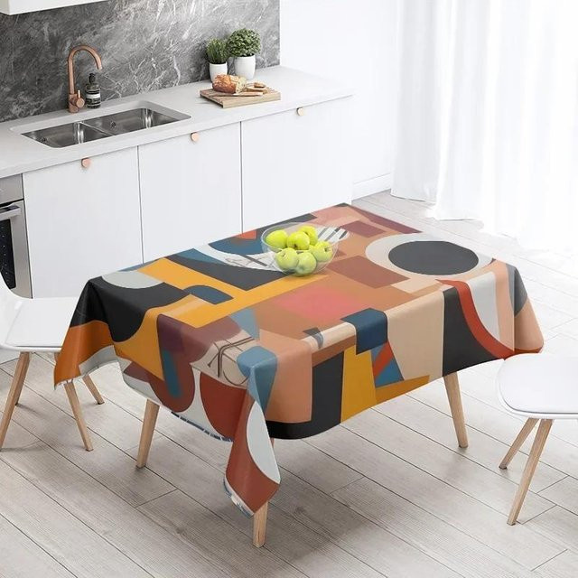 Wasserdichte und waschbare Tischdecke mit abstraktem geometrischem Design von JINGYUE Pet, Mehrfarbig, B/T: 145 x 180 cm - Bild 1