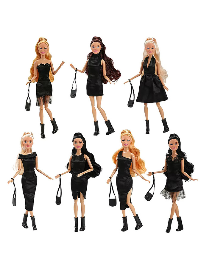 KIEKA Kleider für 11,5 Zoll/30 cm große Puppen, Zubehör, 7-teiliges Set, Schwarz - Bild 4