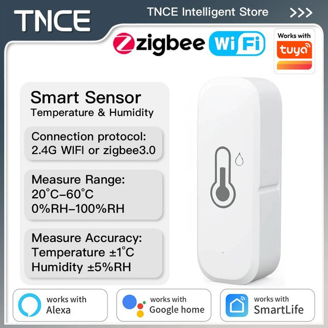TNCE Tuya Smart Temperatur und Luftfeuchtigkeit Sensor in Weiß mit WLAN oder Zigbee für Smart Life, Alexa und Google Home - Bild 1