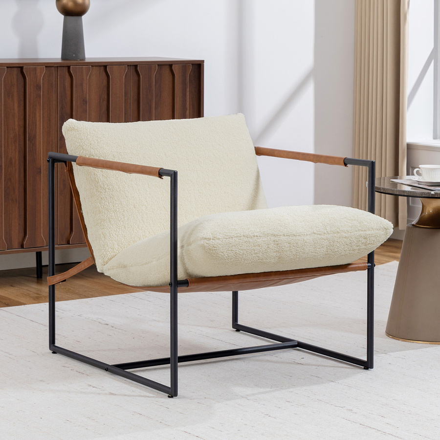 HOMCOM Wohnzimmer-Sessel aus Bouclé-Stoff mit Stahlgestell in Creme - Bild 2