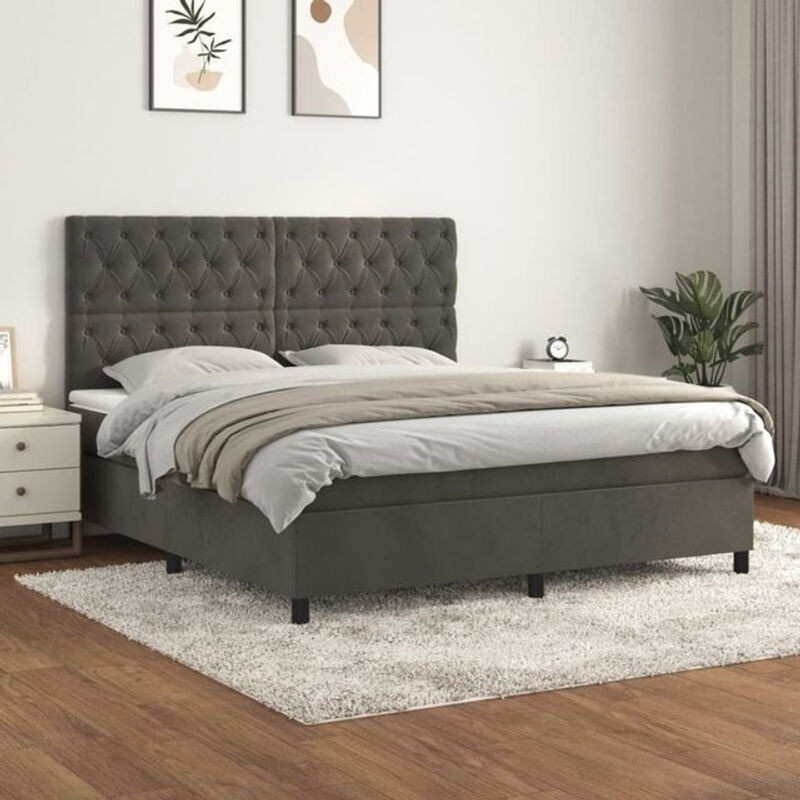 Vidaxl Boxspringbett mit Matratze in Anthrazit aus Samt, B/T/H: 160 x 200 cm - Bild 1