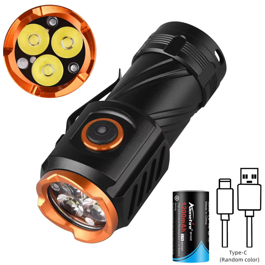 Alonefire Mini EDC Taschenlampe mit 3x LED, USB-aufladbar, Schwarz - Bild 3