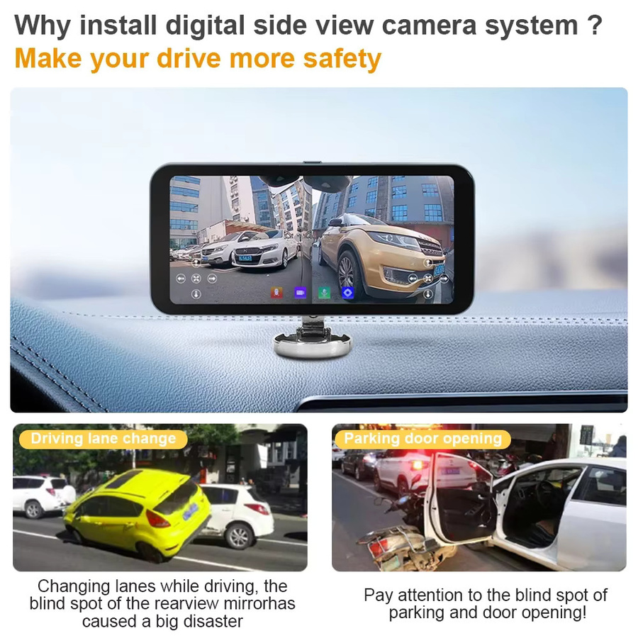 Carsanbo 6.25 Zoll Auto-Touchscreen-Display mit 1080p AHD Digital-Seitenkamera und Totwinkel-Alarmsystem in Schwarz - Bild 2