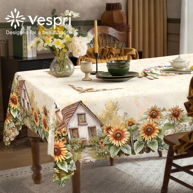 Vespri Tischdecke mit floralem Frühlingsmuster in Gelb und Multicolour für Ostern und Partys, Rund - Bild 1