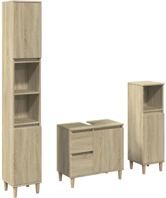 vidaXL 3-tlg. Badmöbel-Set Sonoma-Eiche aus Holzwerkstoff Modell 32 bestehend aus Waschbeckenunterschrank, Badschrank (L) und Badschrank (S) - Bild 1