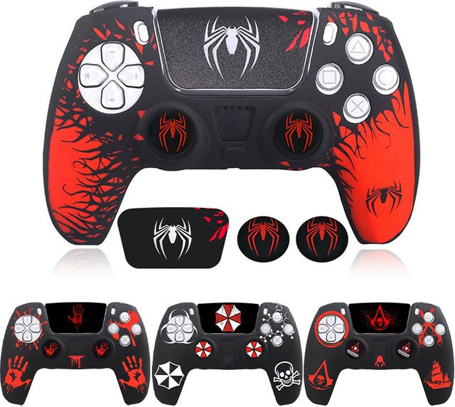 AEFUNDA Silikon Schutzhülle mit Spinne-Design für PS5 Controller inklusive Touchpad-Aufkleber und Thumb-Stick Grip Caps in Multicolour - Bild 1