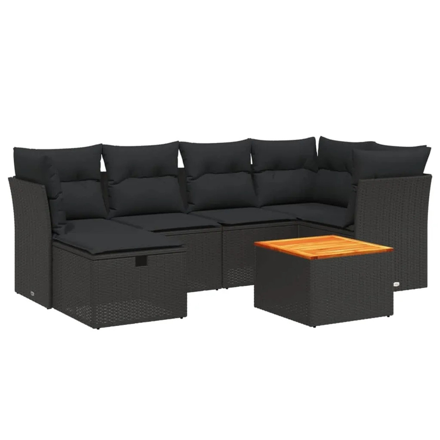 vidaXL 7-tlg Garten-Sofagarnitur aus Poly-Rattan und Akazienholz in Schwarz mit Kissen Modell 181 - Bild 2