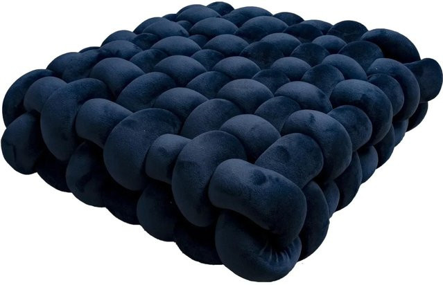 Handgefertigtes dekoratives Plüschkissen in Blau mit nordischem Design, quadratisches Knoten-Kissen für Bürostuhl und Wohnbereich, B/T/H: 30 x 50 x 12 cm - Bild 1