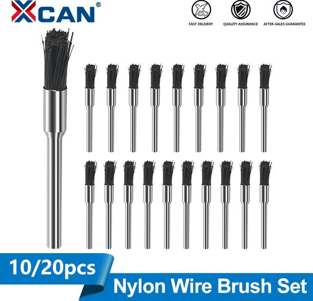 XCAN Nylon-Drahtbürsten-Set mit 3 mm Schaft für Dremel-Drehwerkzeuge zur Metall-Rostentfernung und zum Polieren, 10/20-teilig - Bild 1