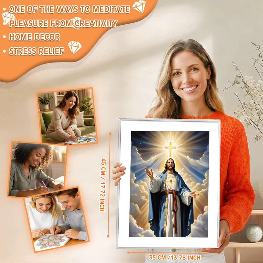 Huacan DIY Diamantmalerei Jesus Religiöses Porträt als Diamantstickerei Set in Multicolour, Breite: 30,0 cm, Höhe: 20,0 cm - Bild 4