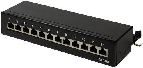 LogiLink NP0019B 12 Port Patch-Panel CAT 6a Ethernet LAN Schwarz - Bild 1