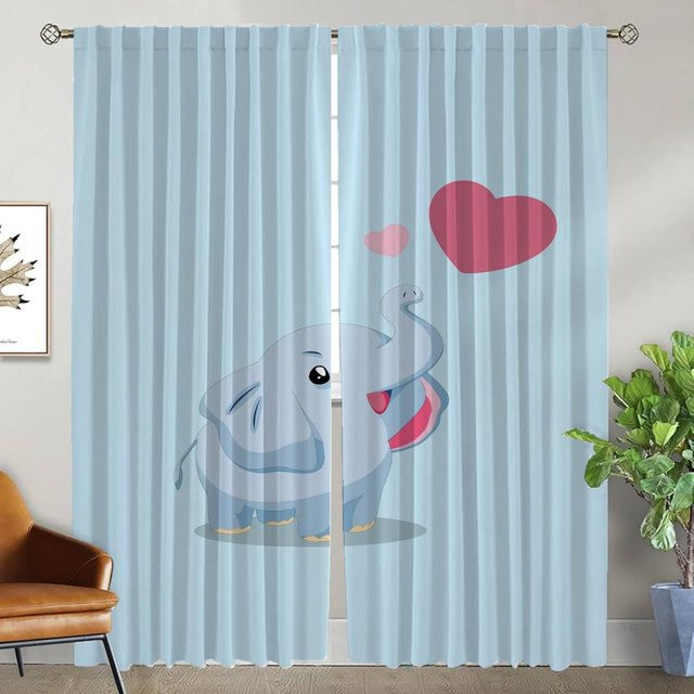 Elefanten Verdunkelungsvorhänge für Schlafzimmer und Wohnzimmer, 2 Paneele, Blau, Breite: 50 cm, Höhe: 70 cm - Bild 1