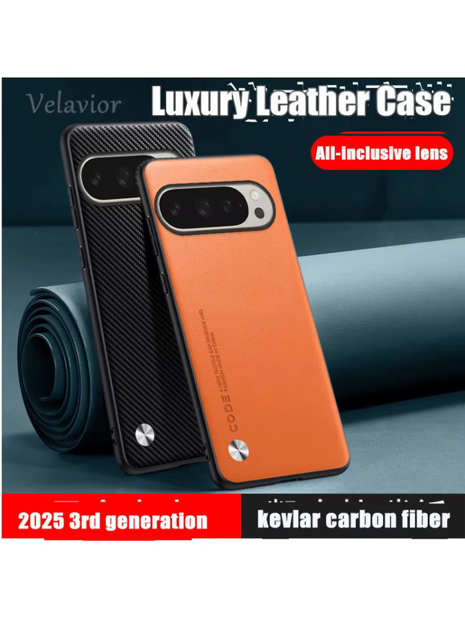 Luxus PU Leder Schutzhülle für Google Pixel 10 Pro XL, Pixel 9a und Pixel 9 Pro XL in Orange, stoßfeste Silikon Rückseite - Bild 2